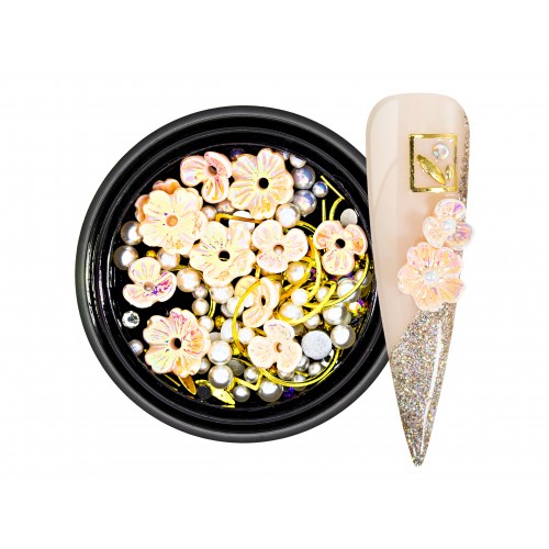 Nail Art Overlay 3D Pearls Flower Mix Rose